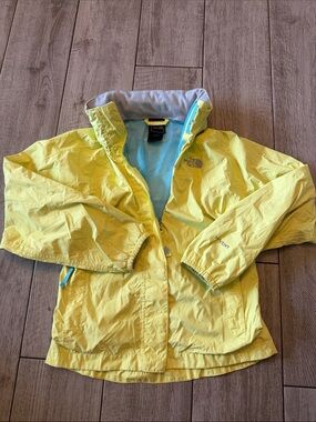 The North Face Kids Lime Green Rain Jacket with Roll/Hideaway Hood Sz 7/8